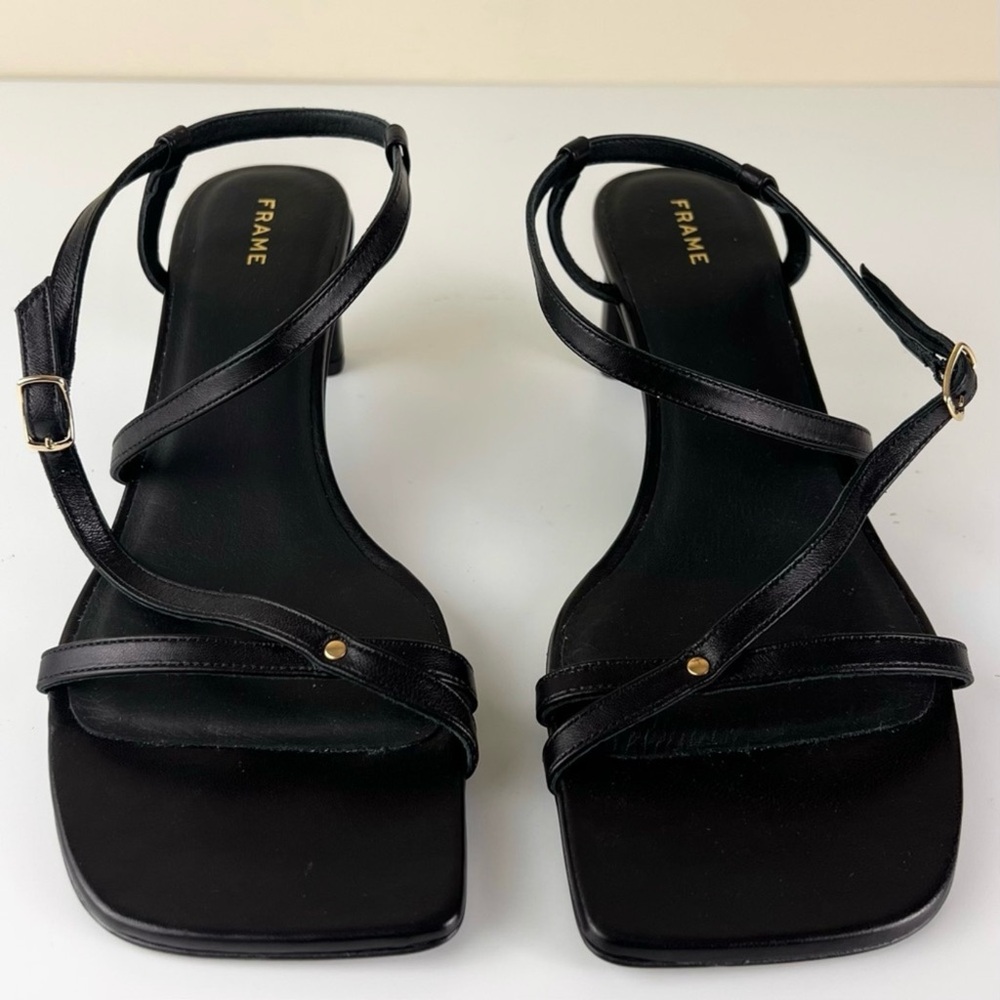NEW FRAME BLACK LEATHER STRAPPY SANDALS - Picture 9 of 12